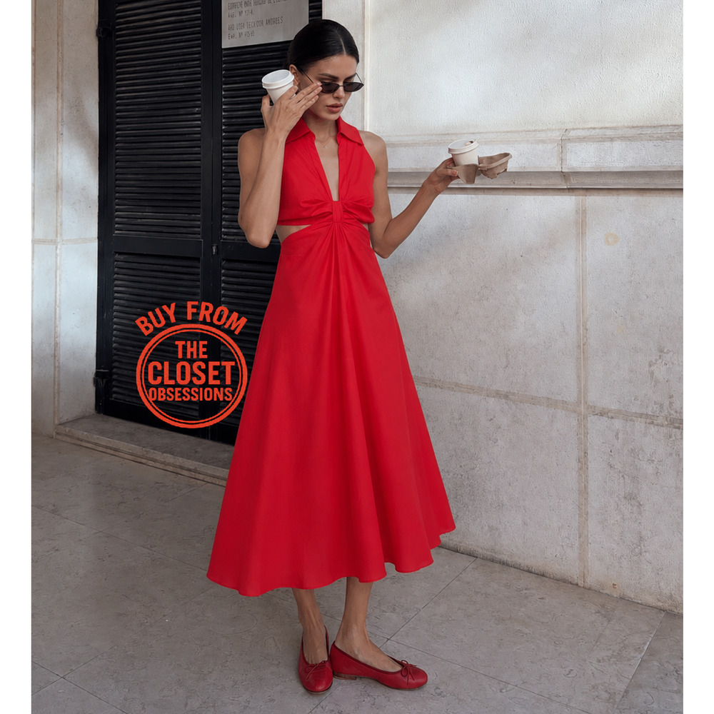 Mango NWT Red Cotton Cutout A-Line Maxi Dress 6 8 - Picture 11 of 16